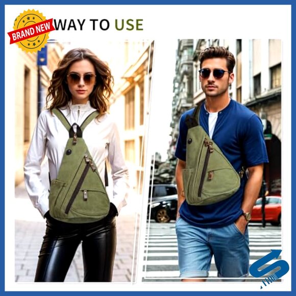 Vintage Canvas Sling Bag, 3-in-1 Convertible Crossbody Backpack, 16x10x6 Inches main image 6